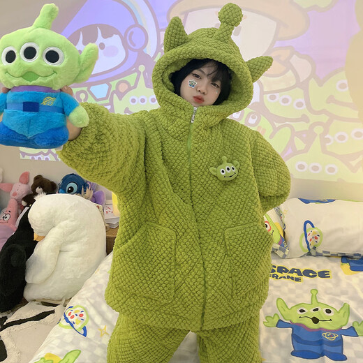 Hong Kong Lian Ya dessin animé mignon pyjama pour femmes trois couches matelassé automne et hiver velours corail flanelle à capuche ensemble de vêtements de maison m matelassé #6624 Kurome plus coton et épaissi 2XL recommandation féminine 140-160Jin Jin est égal à 0,5 kg