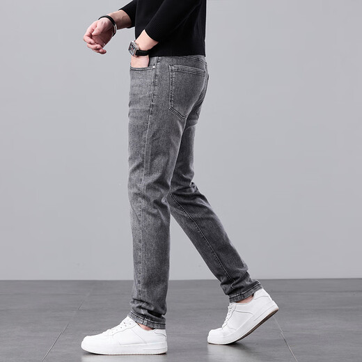 
Canelin Kiskha jeans men's spring and autumn black slim feet Korean style trendy high-end elastic casual autumn long pants men 1049 grey 31