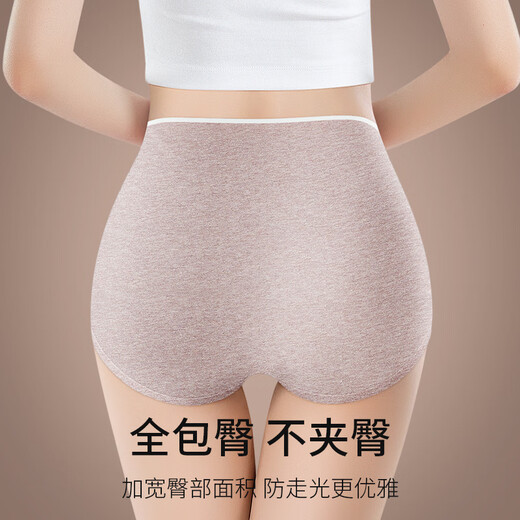 Aimu new autumn and summer pure cotton underwear for women, full cotton crotch, high waist, tummy control, large size, seamless breathable autumn and winter triangle shorts, 5 pairs of light brown + brown + light purple + pink + dark purple XL (suitable for 110-130 Jin Jin equals 0.5 kg)