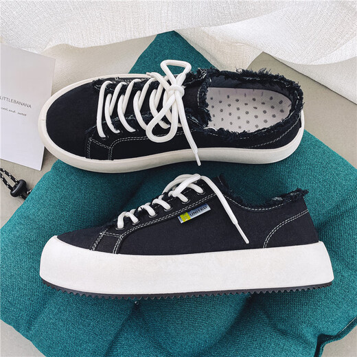 Xiao Xueling canvas shoes men's 2024 spring new men's shoes Korean version Harajuku trendy shoes student casual shoes canvas shoes men's board shoes black 43 (265mm)