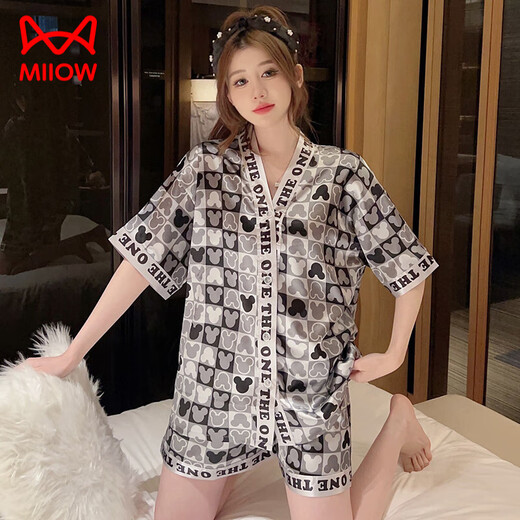 Catman (Miiow) Nuevo pijama de manga corta de satén de satén de seda de satén de verano para mujeres pantalones de lujo de lujo de lujo