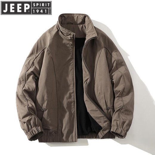 JEEP SPIRIT winter stand collar American short handsome bomber jacket cotton padded velvet thickened jacket men's top Khaki XL (150-175)
