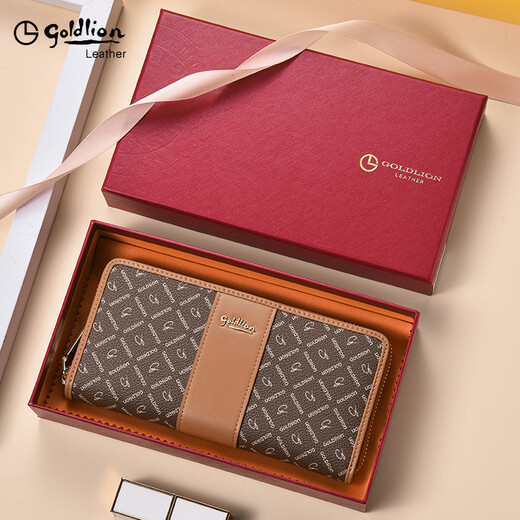 Jinlilai Wallet Women's Long 2025 New High-end Luxury Leather Brand Women's Clutch Card Bag Integrated Coin Clip Yellow Brown [Official Authorization - One Fake Payment Ten]