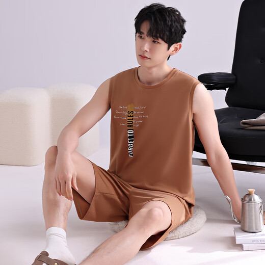 莫代尔睡衣男士夏季薄款纯棉无袖背心短裤套装夏天男款青年可外穿家居服 4867 2XL