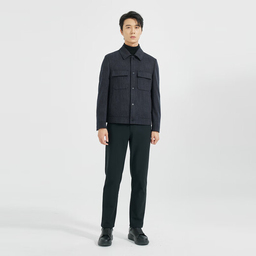 Lilang Leichte Mode-Herrenkleidung [Zwei-Farben Jacquard] Wollmantel für Kurzläufe gestrickte Wolljacke A4dyr901 Navy Blue L (170)