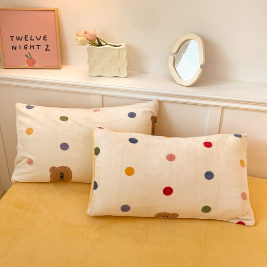 Winter coral velvet bedding four-piece set, double-sided thickened milk college student sheets, quilt cover, three-piece fitted sheet, polka dot bear, sheet style 1.8 four-piece set - quilt cover 200*230