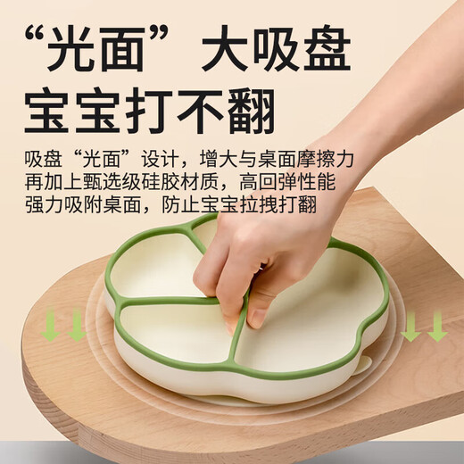 
licheers baby meal plate baby silicone learning to eat separate tableware suction cup integrated children's supplementary food bowl with straw green
