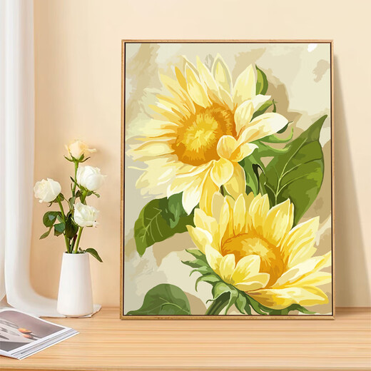Shantou Lin Village Sunflower DIY Цифровая масляная живопись наполняющая ручная окраска раскраска, нарисованная вручную, SJ9738 40*50см затянутая утолщенная твердая деревянная внутренняя рама очень яркая