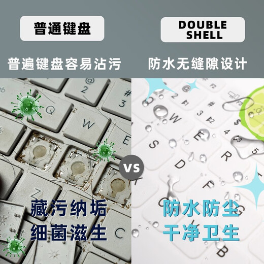 Double Shell ultra-silent keyboard Bluetooth wireless wired three-mode waterproof film keyboard library can be used for washing multi-system tablet iPad/Mac/WIN computer laptop portable 78-key-white-wired Bluetooth wired three-mode