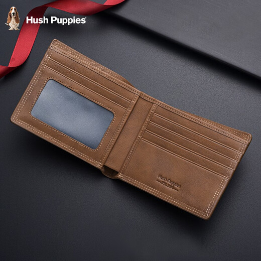 暇步士（Hush Puppies）钱包男士真皮短款时尚复古商务休闲多卡位钱夹软牛皮卡包礼盒票夹 咖色:HC-1471757W-506