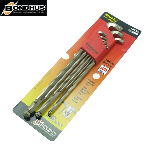 BONDHUS United States Borton Allen Wrench Set Public-English Extended Ball Head Screwdriver Imported Hardware Tools Six Square Pot 16799 (1.5-10mm) Short-tail Ball Head 9 pieces
