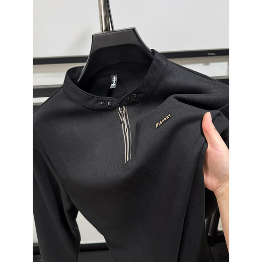 Goldlion autumn henley collar sweatshirt men's casual sports half-zip T-shirt long-sleeved bottoming shirt men's outer wear stand-up collar top Army Green M __48