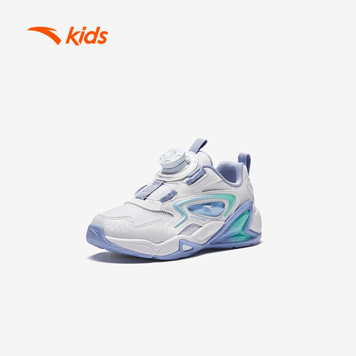 Anta-Kinder-Turnschuhe Mädchenschuhe 2024 Herbst und Winter Trendy Mesh Leder Knopf und Samt-Baumwollschuhe [Kindernahrungsmittel] Weiß/Fliederblau/Blau 9904-2 Größe 33