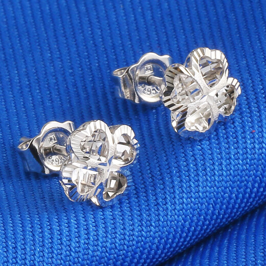 Qianying Jewelry Platinum Earrings pt950 Women's Platinum Earrings Earrings Earrings with Gold Plugs Lucky Four-Leaf Clover Hollow Heart Heart Shape Simple and Fashionable Young People Give Their Girlfriends Gifts Platinum pt950 General Goods