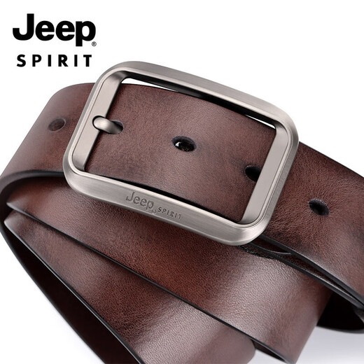 JEEP SPIRIT Jeep Belt Men's First Layer Cowhide Pants Belt Fashion Pin Buckle Young and Middle-aged Gifts for Boyfriends, Husbands and Dads as Birthday Gifts