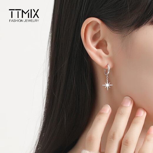 TTMIX Fashion Platinum Earrings Women's pt950 Personalized Platinum Star Earrings Bright Meteor 2.9-3.1g + Blue Ribbon Gift Box