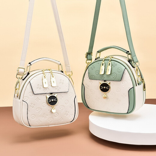 Kuqi Kangaroo Light Luxury Brand Kuqi Geatin Leather Small Bag pour les femmes Chinese Valentin chinois la belle à la mode Single Single Body Sac polyvalent Small Round Bag Black (sac à main)