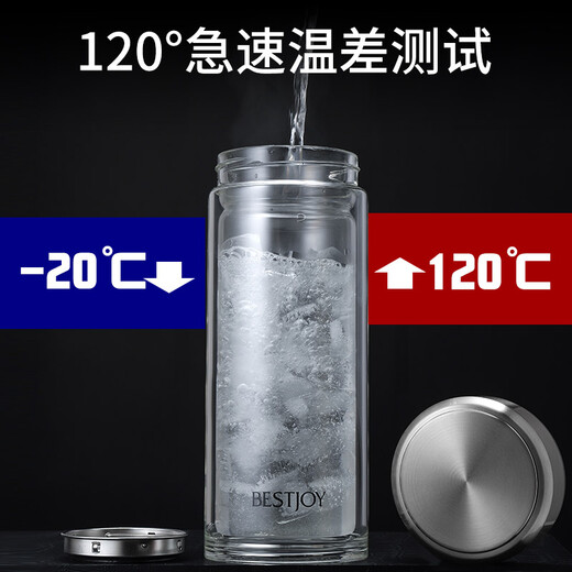 Fuguang Shixi glass large-capacity tea separate cup large double-layer thickened tea cup men and women outdoor cup portable large-capacity water natural color 520ml