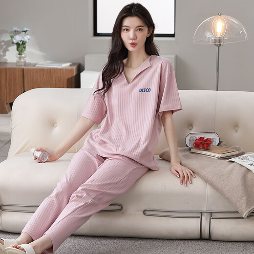 
Year of the Snake Year of the Year of the Pajamas Women's Pure Cotton Summer Short Sleeve Trousers Red Loose Outdoor Outdoor Cotton Set YSH-679 2XL Code 140-160Jin [Jin equals 0.5 kg] Reservation shrinkage