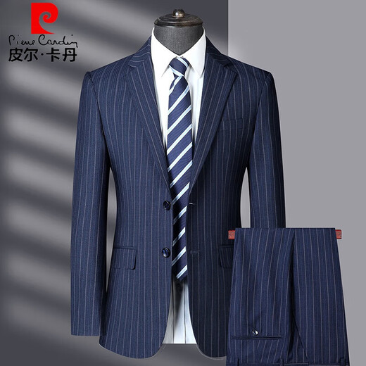 Pierre Cardin light luxury high-end striped suit suit men's brand-name high-end two-piece suit middle-aged men's high-end business dress TX9801 Gray 170 yards It is recommended that 100 Jin Jin equals 0.5 kg -120 Jin Jin equals 0.5 kg
