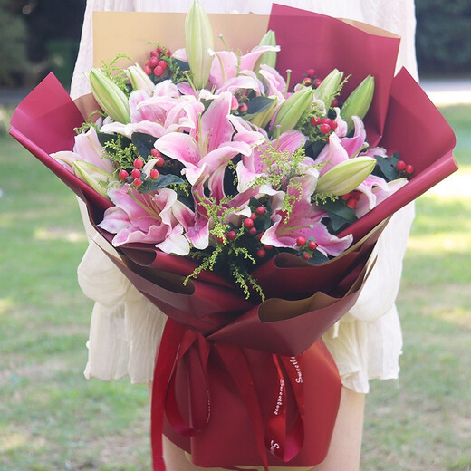Illustration flower express perfume lily bouquet blessing birthday gift for wife and girlfriend nationwide delivery 19 pink lily bouquet