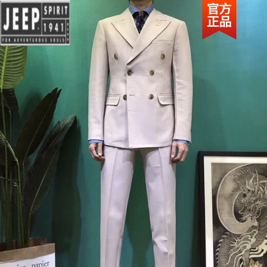 Jeep (JEEP) Light Luxury GH Casual Black Double-breasted Suit Korean Style Business Formal Suit Host Slim Suit Trendy Men Solid Color Dark Green 2XL 54 Two-piece Set