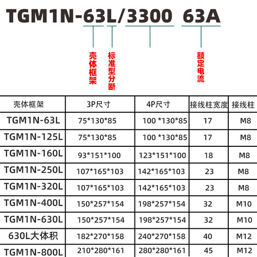 
Tianzheng Electric TENGENTGM1N plastic case circuit breaker main gate switch 100A12250A400A63 TGM1N-63L/330063A