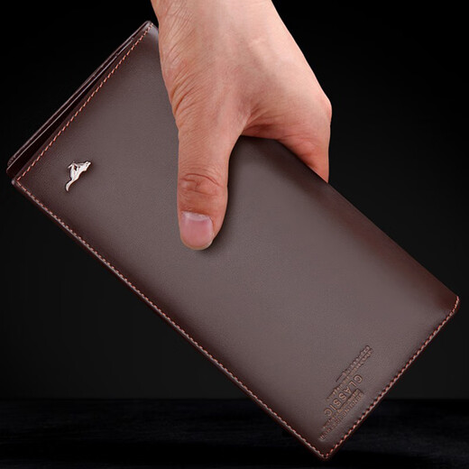 Sept wolves portefeuille long portefeuille en cuir authentique portefeuille droite pour hommes simples pure pure couche de vache de vache portefeuille en cuir souple marron en marron