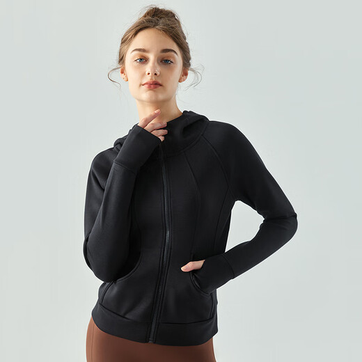 LULUUVTTOH Pilates Sports Jacket Women's Zipper Hooded Yoga Wear Long Sleeve Loose Breathable Running Fitness Repair Wear Top White L