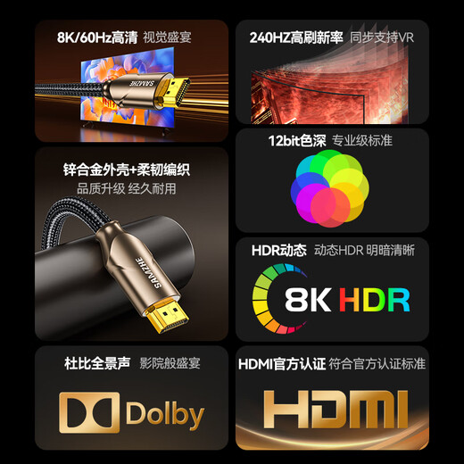 Shanze HDMI-Kabel Version 2.1 8K60Hz 4K240Hz Computer-Set-Top-Box zu TV-Monitor-Projektor High-Definition-Video-Verbindungskabel 3 Meter kompatibel mit HDMI2.0