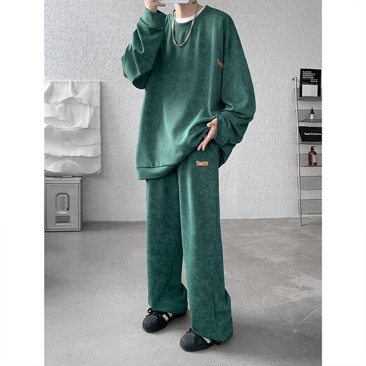 Phelos High-End schwere Krawatten-Dye-Sweatshirt-Anzug für Boys Casual Sports Joggshose Herumn Trendy Marke Großgröße Lose zweiteiler Set TZ761 Black 5XL (210-230jin [Jin Equals Equals Equals]))