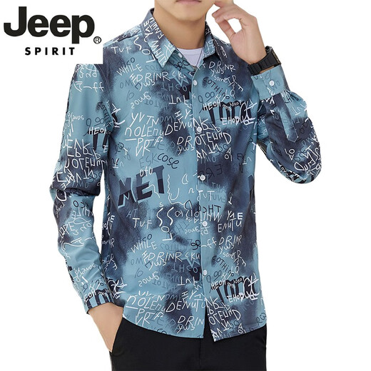 
JEEP SPIRIT Jeep Long Sleeve Shirt Men's Summer Thin Loose Digital Printed Stretch Shirt Hong Kong Style Brand Fashion Handsome 6169 Green M 90-110Jin [Jin equals 0.5 kg]
