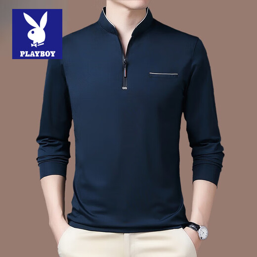 Playboy Langarmed T-Shirt Herren High-End Business Casual Casual Semi-Zipper reines Baumwollständer Kragen Sweatshirt Frühling und Herbst New Style Base-Shirt 6625 Obergrün 185/3xl170jin [Jin gleich 0,5 kg] -185jin [Jin gleich 0,5 kg]