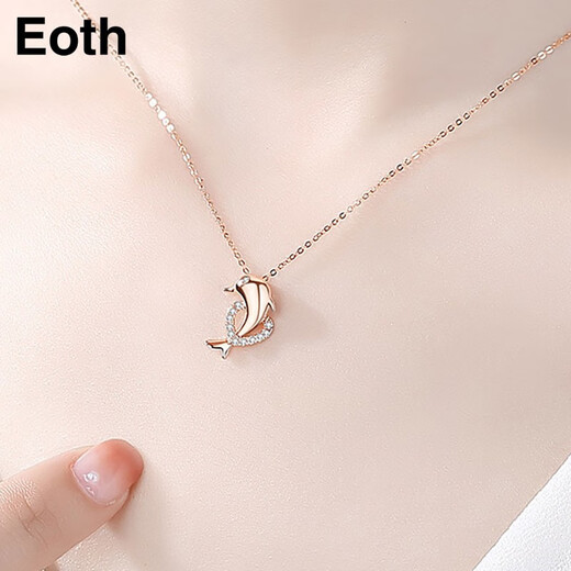 Eoth18K gold dolphin necklace female clavicle chain rose gold pendant Valentine's Day birthday gift 520 gift for girlfriend 18K rose gold dolphin pendant + 925 chain + certificate