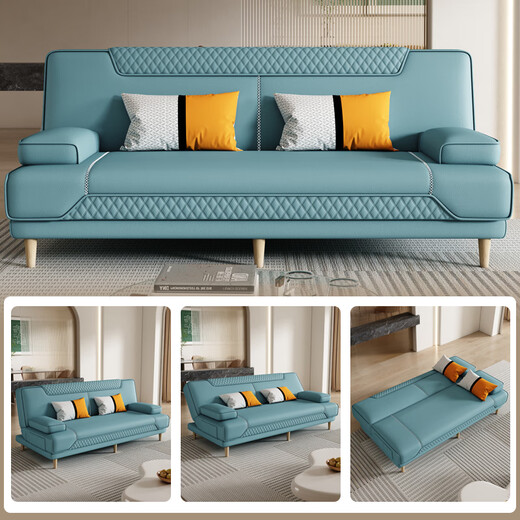 Pin Shang Kaidis modernes einfaches Multifunktionssofa Bett Dual-Purple-Falt-Sofa Bett Wohnzimmer Sofa kleine Wohnung Lazy Sofa [neuer Katze Kratzer Leder] Hellgrau farbenfrohe Schwammstil] 1,8 Meter lang 2 Handläufe 2 Taillenkissen