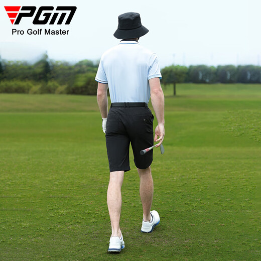 PGM Golf-Kleidung Herren kurzärmelige Sommersport-T-Shirt Antibakterielles elastisches Polo-Hemd-Farbblocking Ripper-Männer-Kleidung YF684-Ice Crystal Blue [Top] L.