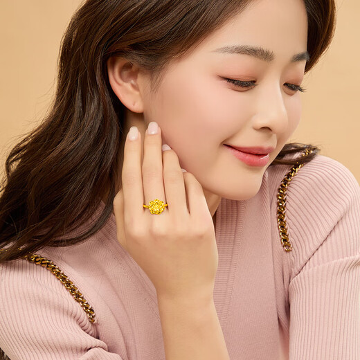 BJYL flower blooming wealth ring for women, ancient imitation sand gold ring, fashionable adjustable ring, birthday gift for mother and daughter, peony flower open ring