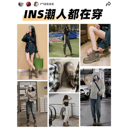 Yuqiao Martin Boots Men's High Top 2025 Big Big Yellow Boots gruesas Suelas de trabajo Estilo británico Botas anti-Slip Boots Apretables para hombres Khaki [Skin de cerdo de 2 capas Ultimate Edition] 40 Tamaño de los hombres