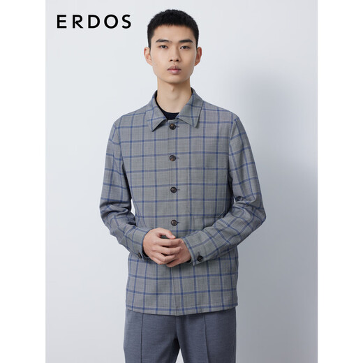 
ERDOS high-string wool lapel loose classic window grille design men's jacket blue gray grey grille XL 180/100A