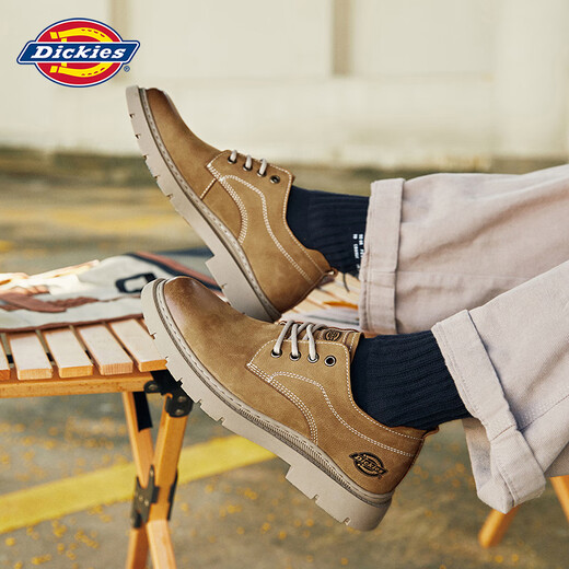 Dickies work shoes men's shoes casual leather shoes trendy low top British style big-head leather shoes versatile casual shoes brown 43