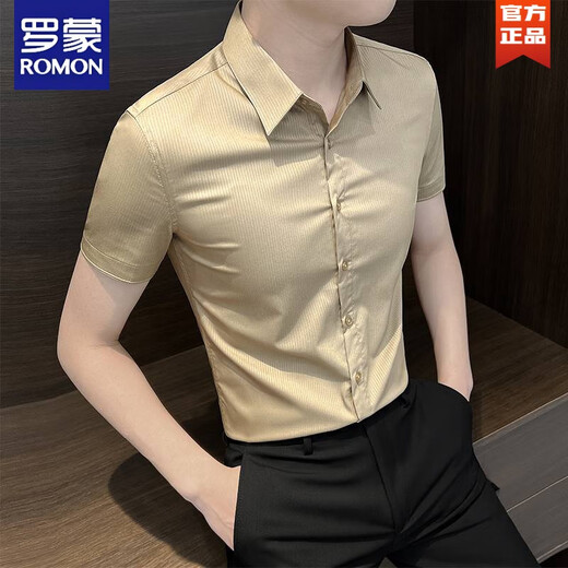 罗蒙（ROMON）竖条纹男士短袖衬衫夏季冰丝2024新款夏天商务高端修身高级感衬衣 白色 XL 【建议130斤以内】