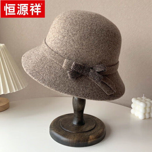 Hengyuanxiang Wool Hat Women's Winter Woolen Fisherman Hat Mom Fashionable Top Hat Middle-aged and Elderly Grandma Warm Basin Hat Dark Gray Adjustable