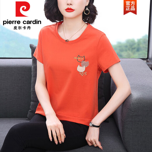 
Pierre cardin pure cotton short-sleeved T-shirt for women's mother summer 2025 new middle-aged age-reducing loose top fashionable and fashionable shirt light blue 7373 models M Recommended 90-105Jin [Jin equals 0.5 kg]