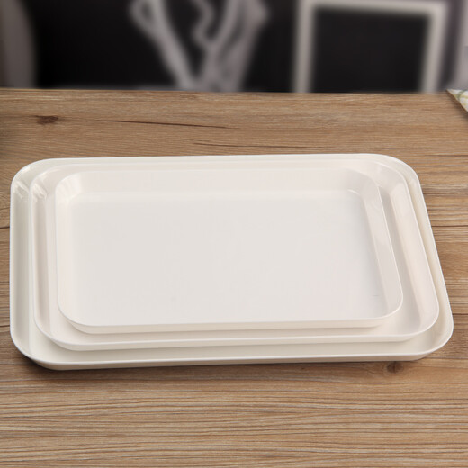KORDCO tableware melamine tray hotel tray tea tray household water cup tray rectangular cake bread tray imitation porcelain white tray dinner plate white rectangular tray length 38cm*width 28cm*height 2.8cm