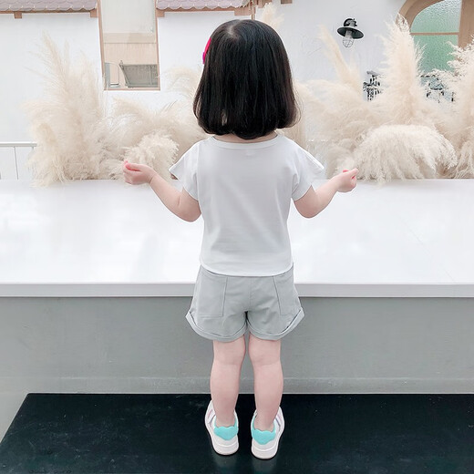 布潮星女童套装夏装新款夏季儿童洋气女宝宝童夏天短袖T恤短裤小孩衣服 粉红色（上衣+裤子） 110码建议3-4周岁）