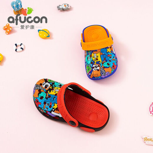 Aihukang 2023 Cute Cartoon Beach Shoes Aihukang New Children's Silicone Crocs Baby Summer Soft Sole Anti-Slip Sandals Graffiti Monster Black 27 Inner Length 16.5cm Warm Tips One Size Small