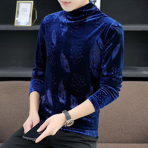 
NUKM gold velvet men's long-sleeved T-shirt in autumn and winter half-high neck base shirt trendy and handsome trendy warmth plus velvet thickened trend 691 swallow black plus velvet M 90-105 Jin [Jin equals 0.5 kg]