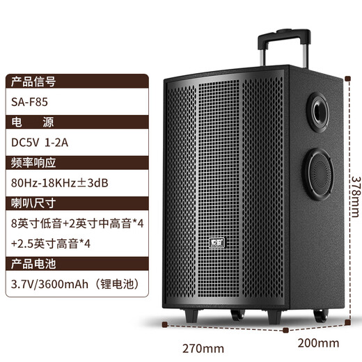 Sony Ericsson (soaiy) 8-inch square dance audio wooden high-power portable outdoor heavy bass Bluetooth karaoke special high-volume 9-speaker mobile trolley speaker performance dual microphone SA-F85