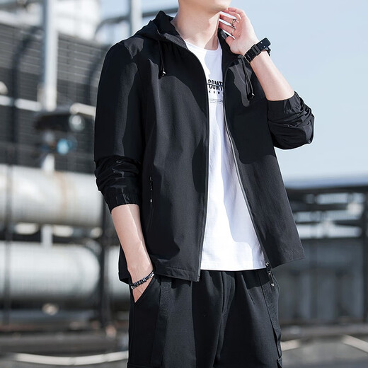 Woodpecker (TUCANO) Jacket Men's Hooded Versatile Men's Casual Workwear Solid Color Men's Jacket Black 2XL