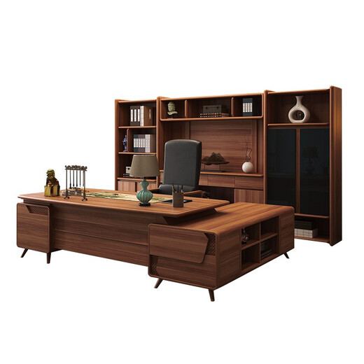 Qiheng (XIIBLC) new Chinese style solid wood boss desk office desk and chair combination high-end walnut president desk supervisor manager desk executive desk North American black walnut 2 meters desk + (side table)